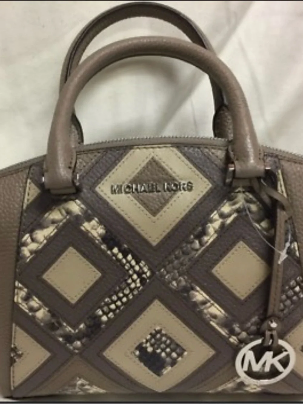 Michael Kors Taupe and Cream Diamond-Accent Satchel - Picture 2 of 2